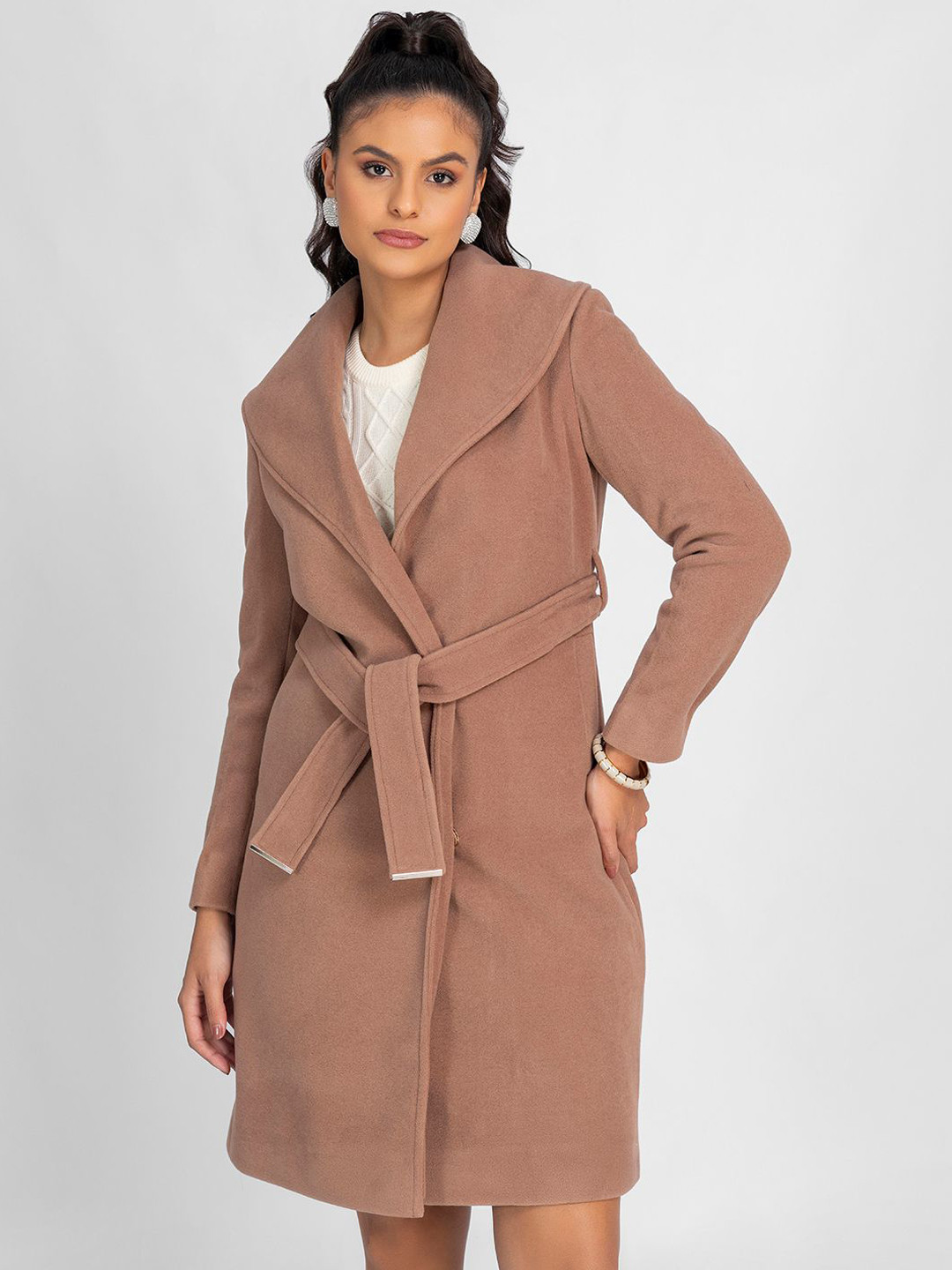 LURE URBAN Spread Collar Belted Winter Overcoat