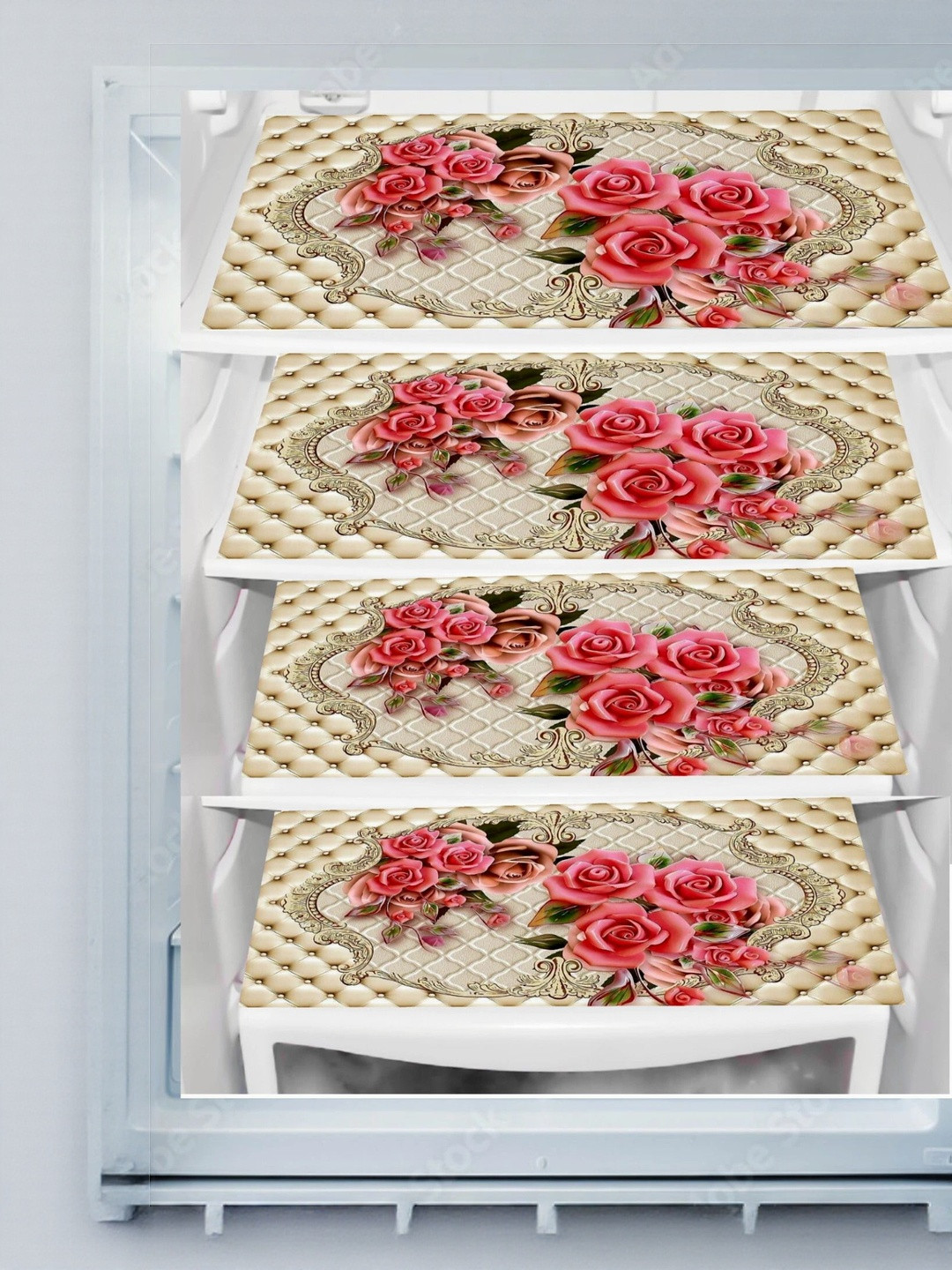 TRENDY RABBIT Cream-Coloured  4 Pieces Printed Fridge Mats