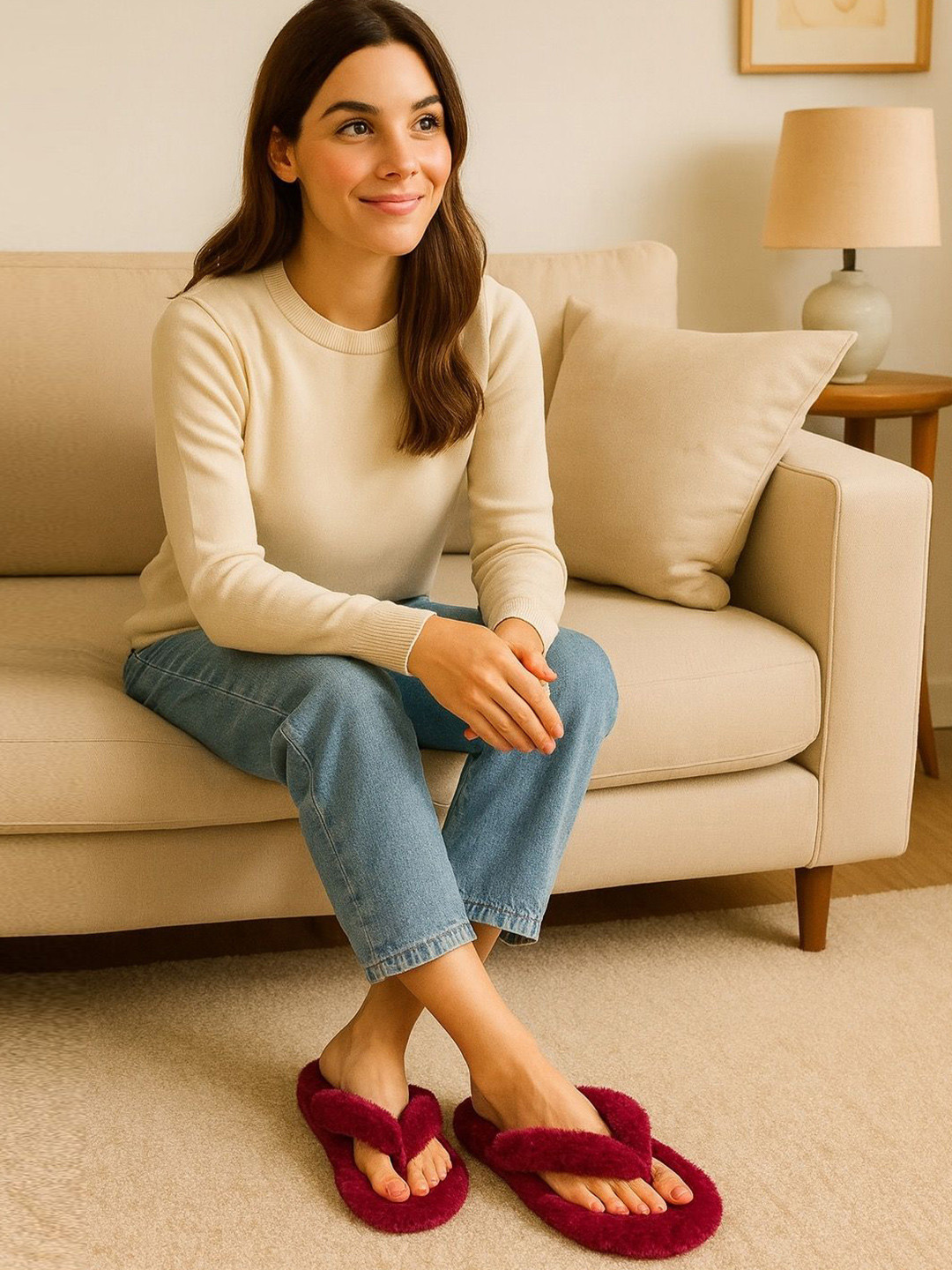 WOLVESDEN Women Room Slippers Fur Winter Flip Flop