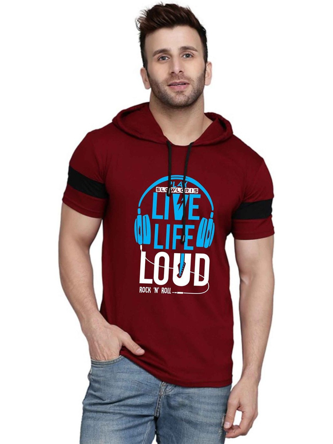 CRYPTIC Typography Printed Hooded Short Sleeves Cotton Regular Fit T-shirt