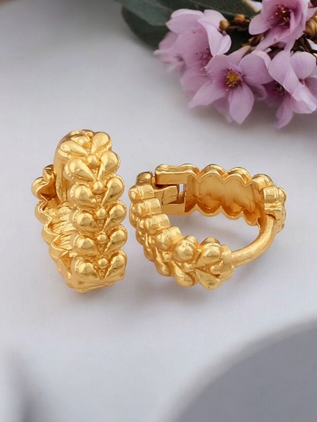 SHREE KRISHNA SHOPPING Unisex Gold-Plated Heart Shaped Hoop Earrings