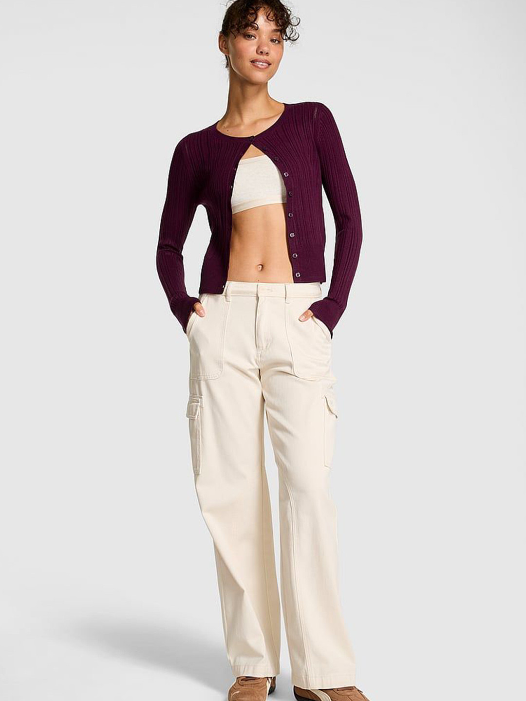 Victoria's Secret Women Ribbed Cardigan Sweaters