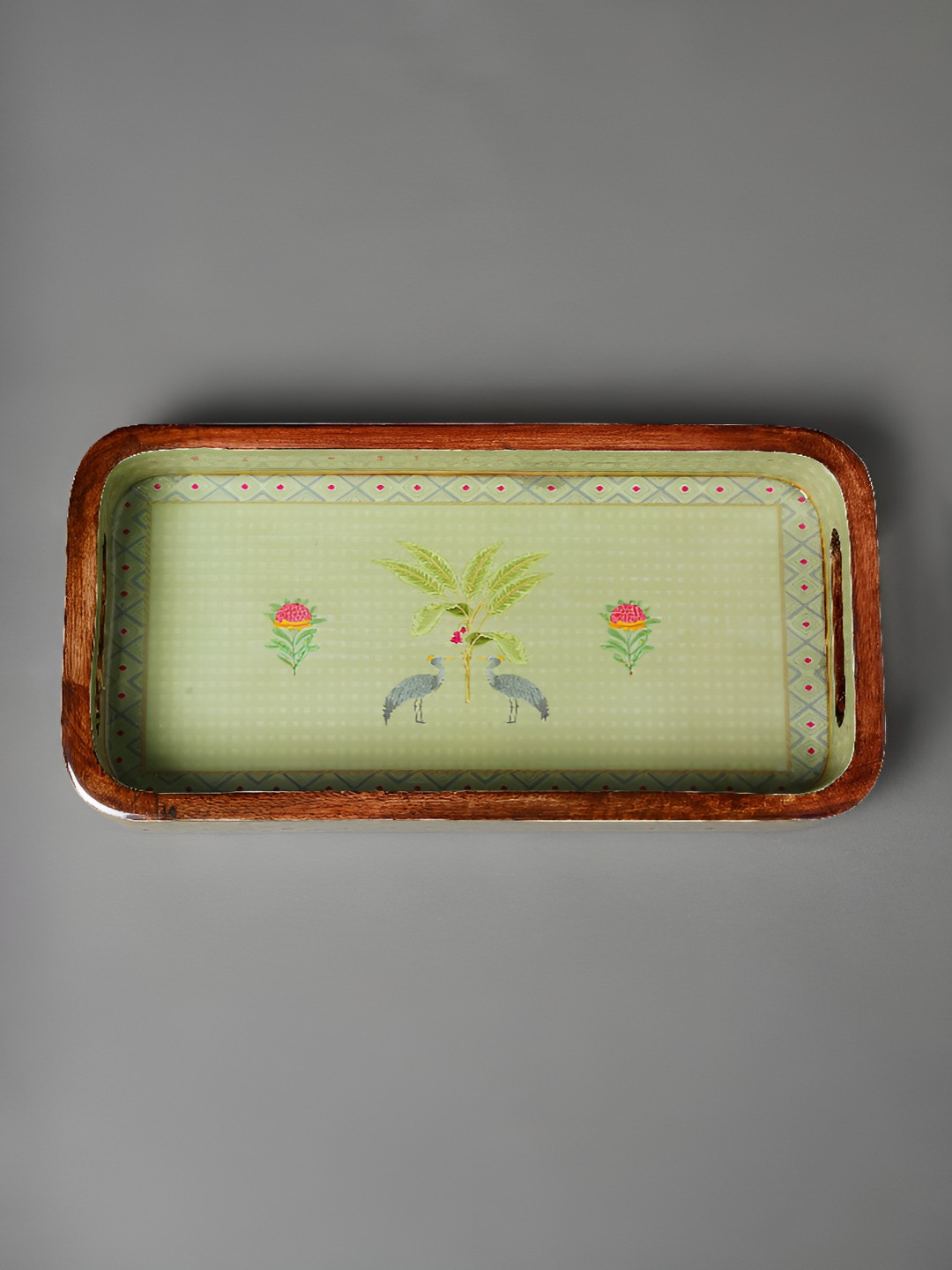 JAYPORE Green And Brown Wood Serving Tray