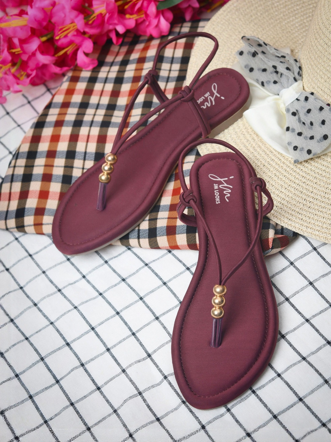 JM Looks Women T-Strap Flats with Minimalist Bead Detailing