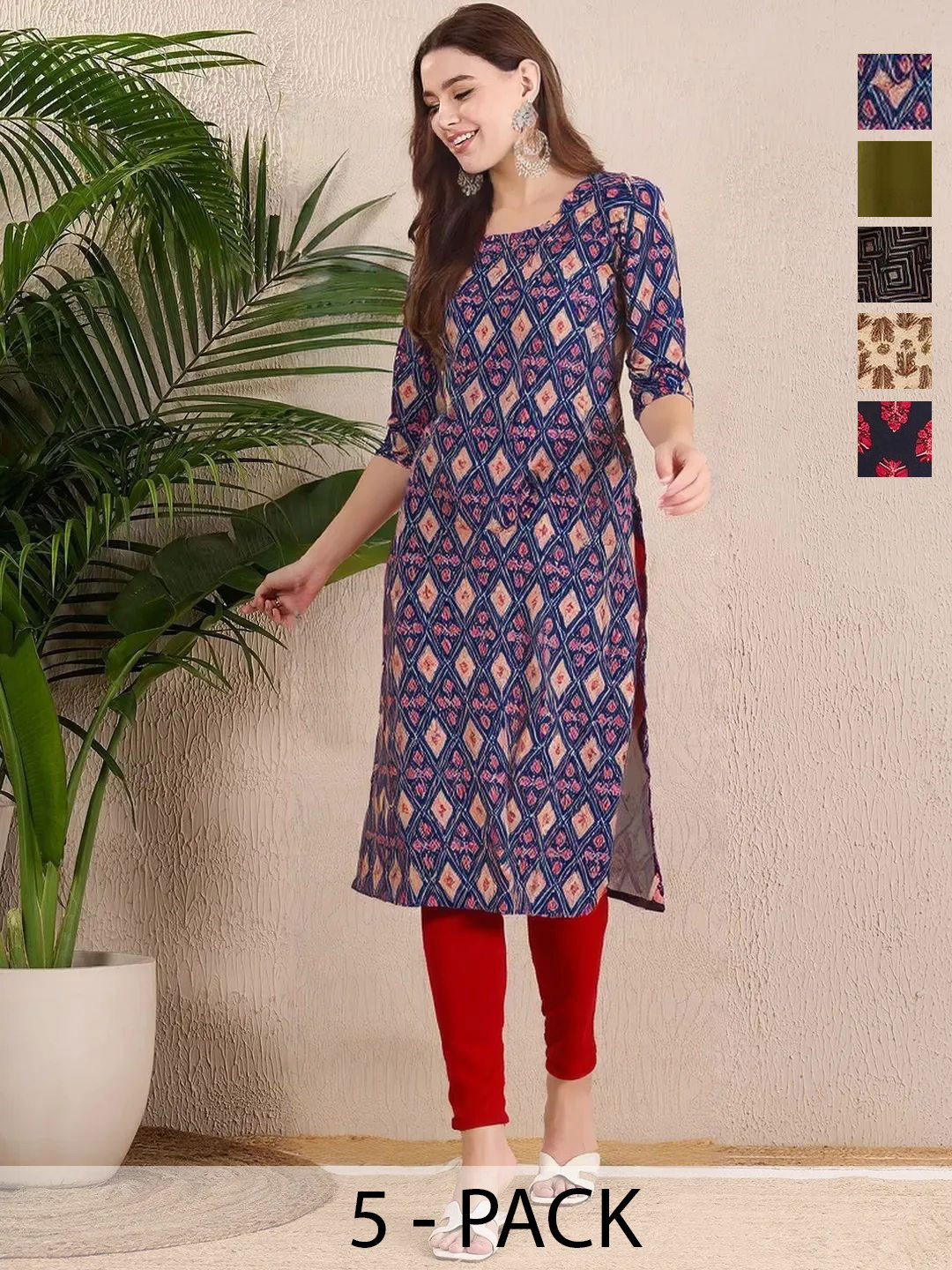 Ethnic basket Selection Of 5 Ethnic Motifs Printed Straight Kurtas