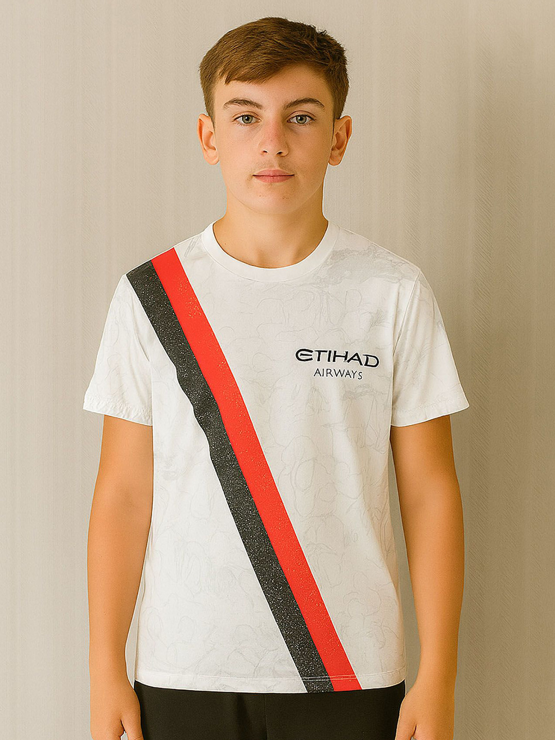 dostitch Boys White Polyester Manchester City Football Club Tshirt