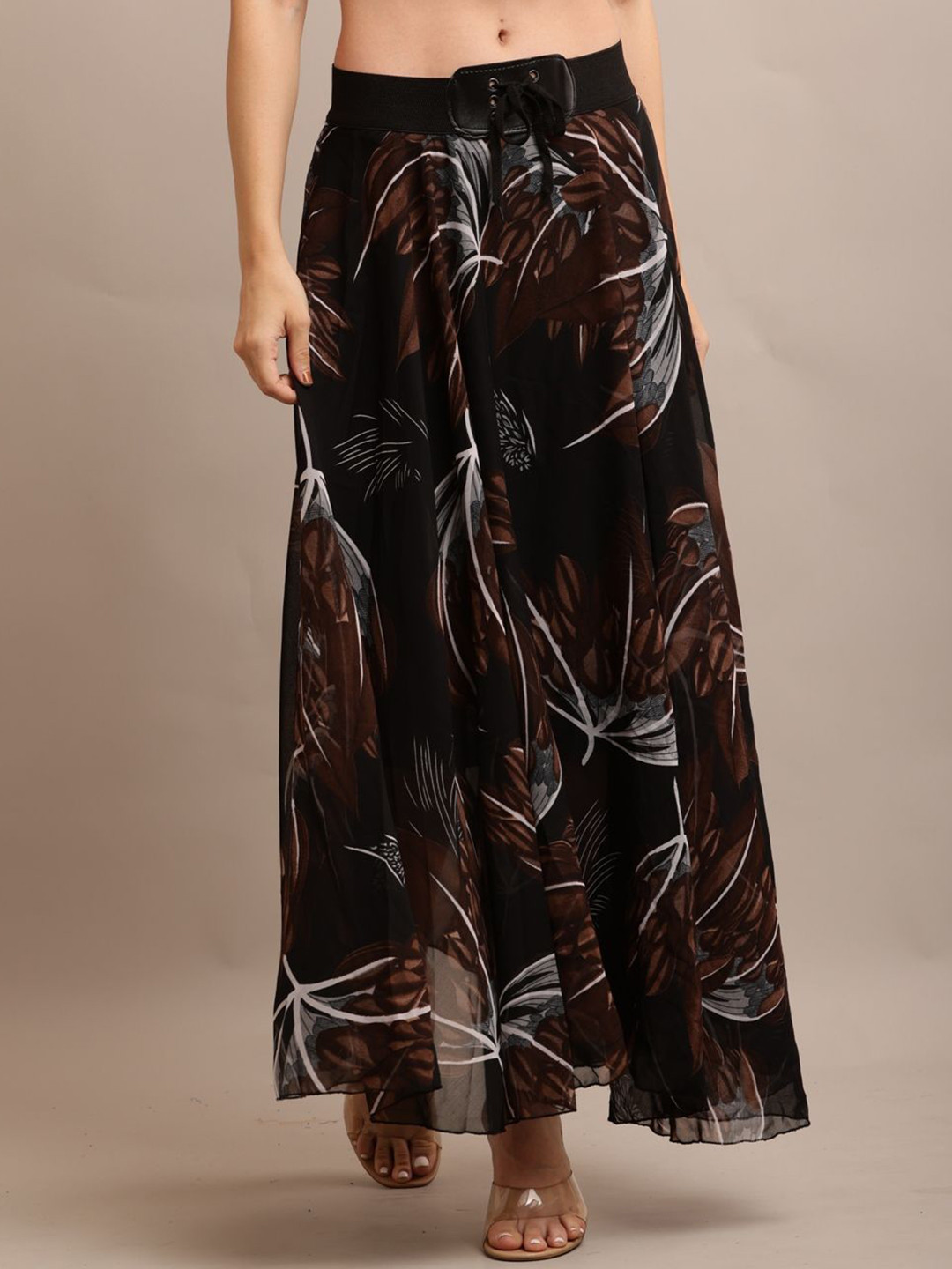 RC NEOEN Women Abstract Printed Flared Georgette Maxi Skirt with Slip-On