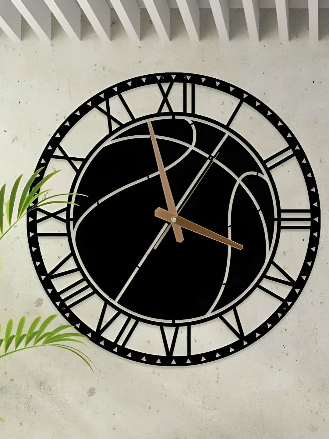 QEZNEF Black And Brown Geometric Traditional Analogue Wall Clock