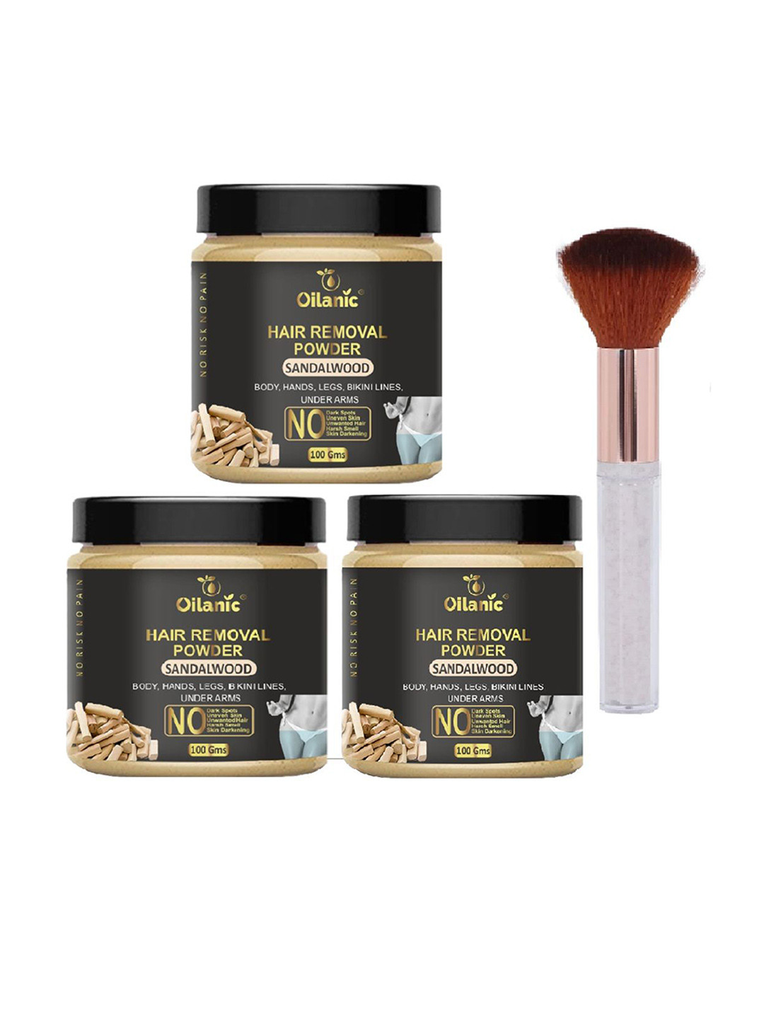 Oilanic Set Of 3 Hair Removal Powder With Brush - 100 g Each - Sandalwood Flavour