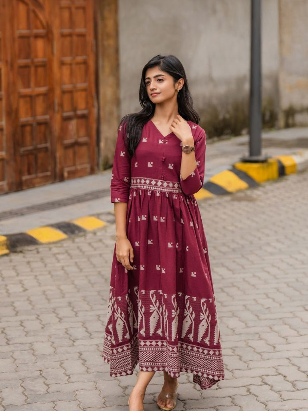 HAY Clothing Women Handloom Fit and Flare Midi Dress