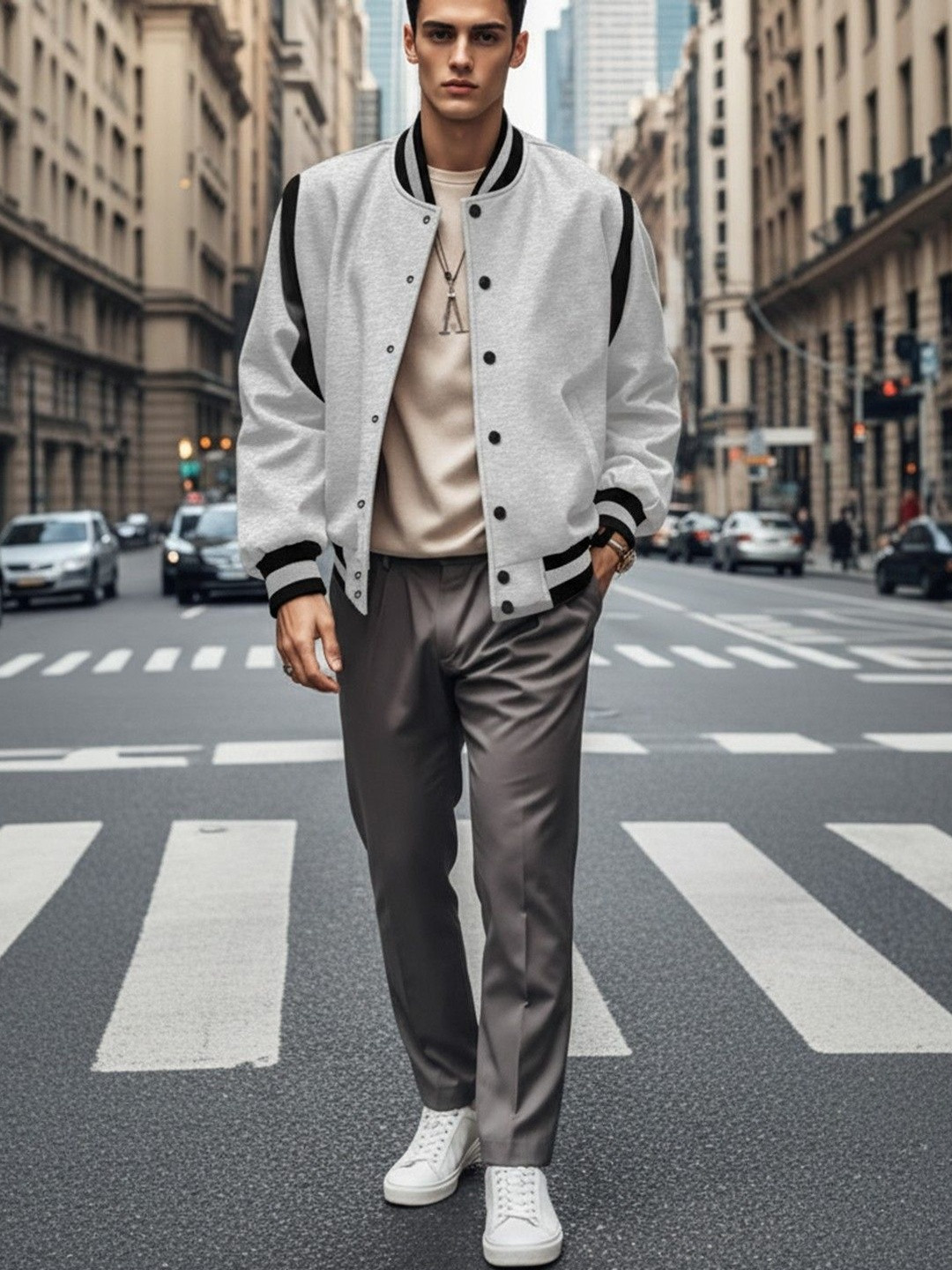 HERE&NOW Men Striped Varisty Jacket