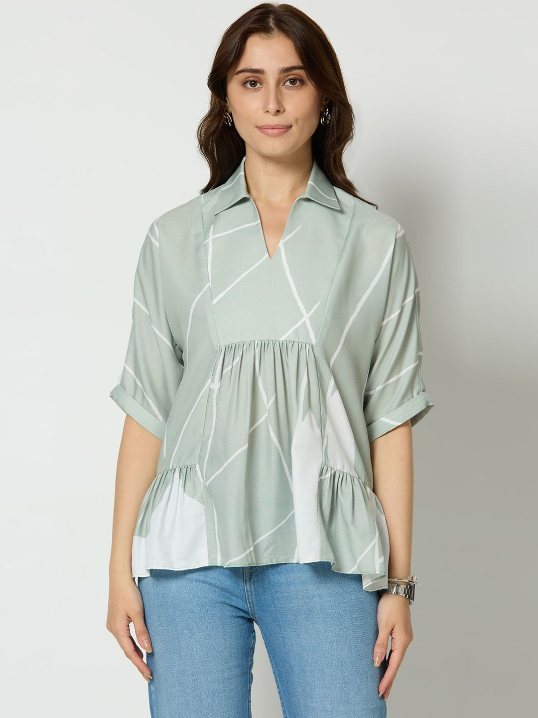 Insho Abstract Printed V- Neck Collar Top