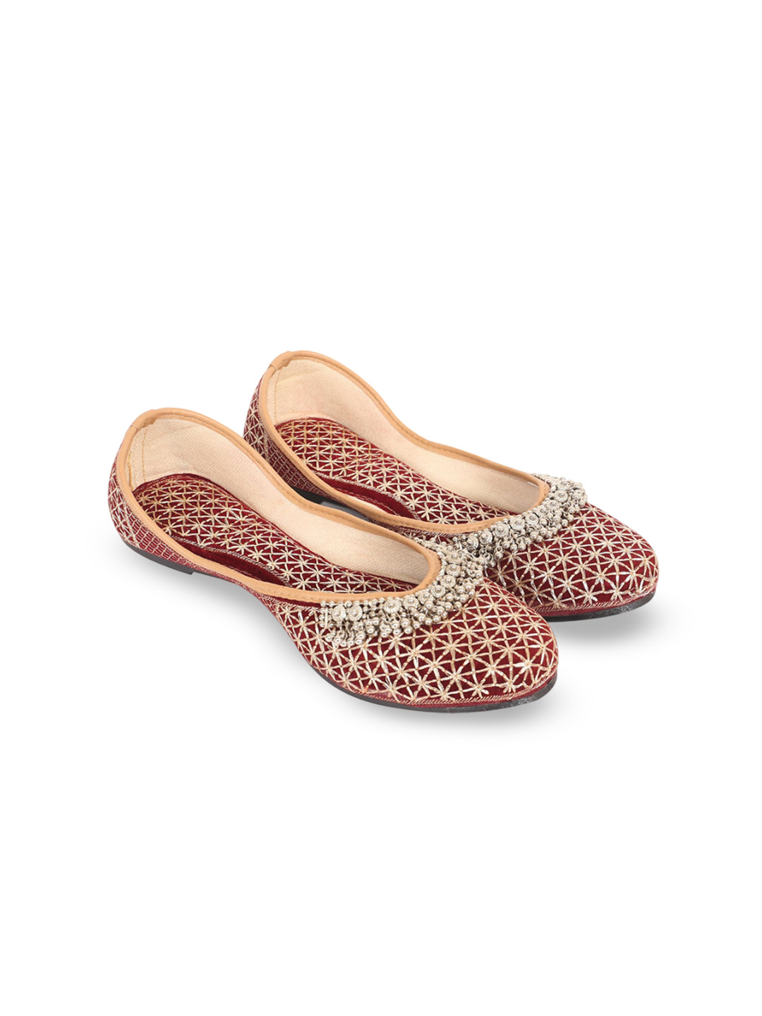 DFR Women Red Ethnic Rajasthani Embroidered with Payal Punjabi Mojari's Juttis