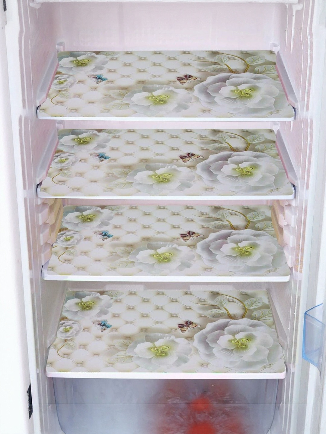 TRENDY RABBIT White 4 Pieces Printed Refrigerator Fridge Mats