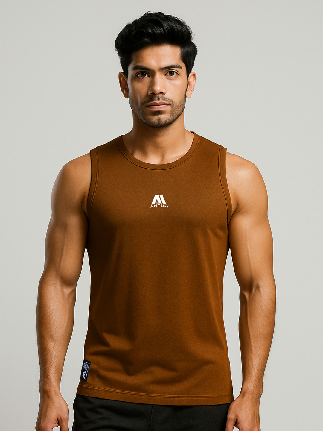 ANTUM Men Brand Logo Printed Pure Cotton Round Neck Gym Vest
