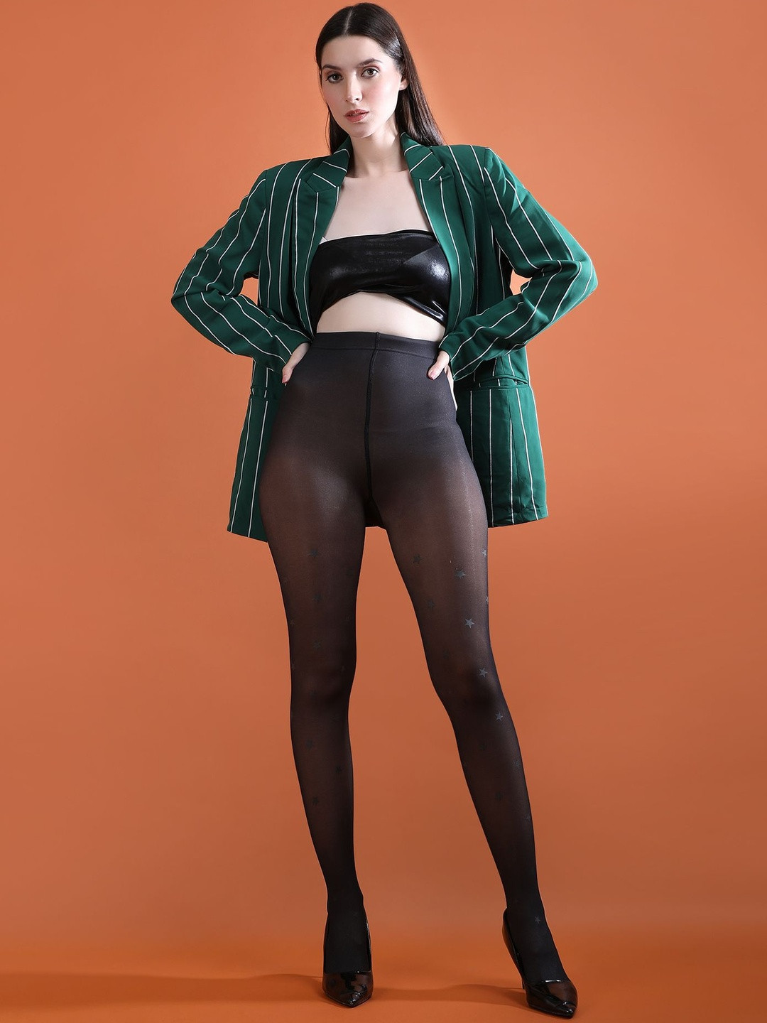 N2S NEXT2SKIN Women Dual-Tone Heart Pattern Mid Rise Sheer Stockings