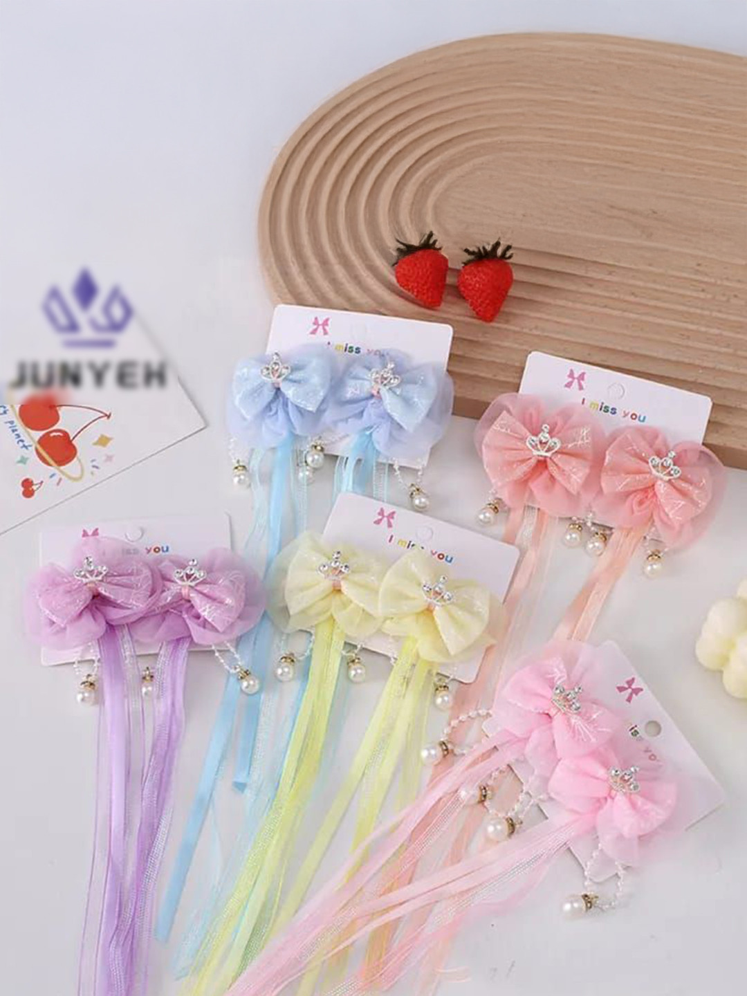 BARAKATH Girls Set of 4 Floral Design Tassel and Pearl Embellishments Alligator Hair Clip