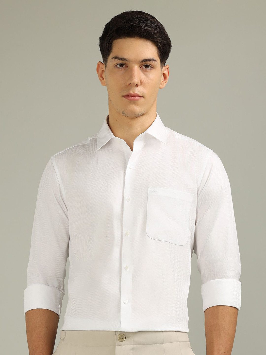 Arrow Men Textured Spread Collar Pure Cotton Satin Italian Elegance Formal Shirt