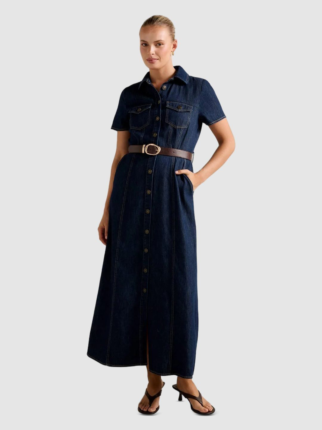 Forever New Women Denim Maxi Shirt Dress