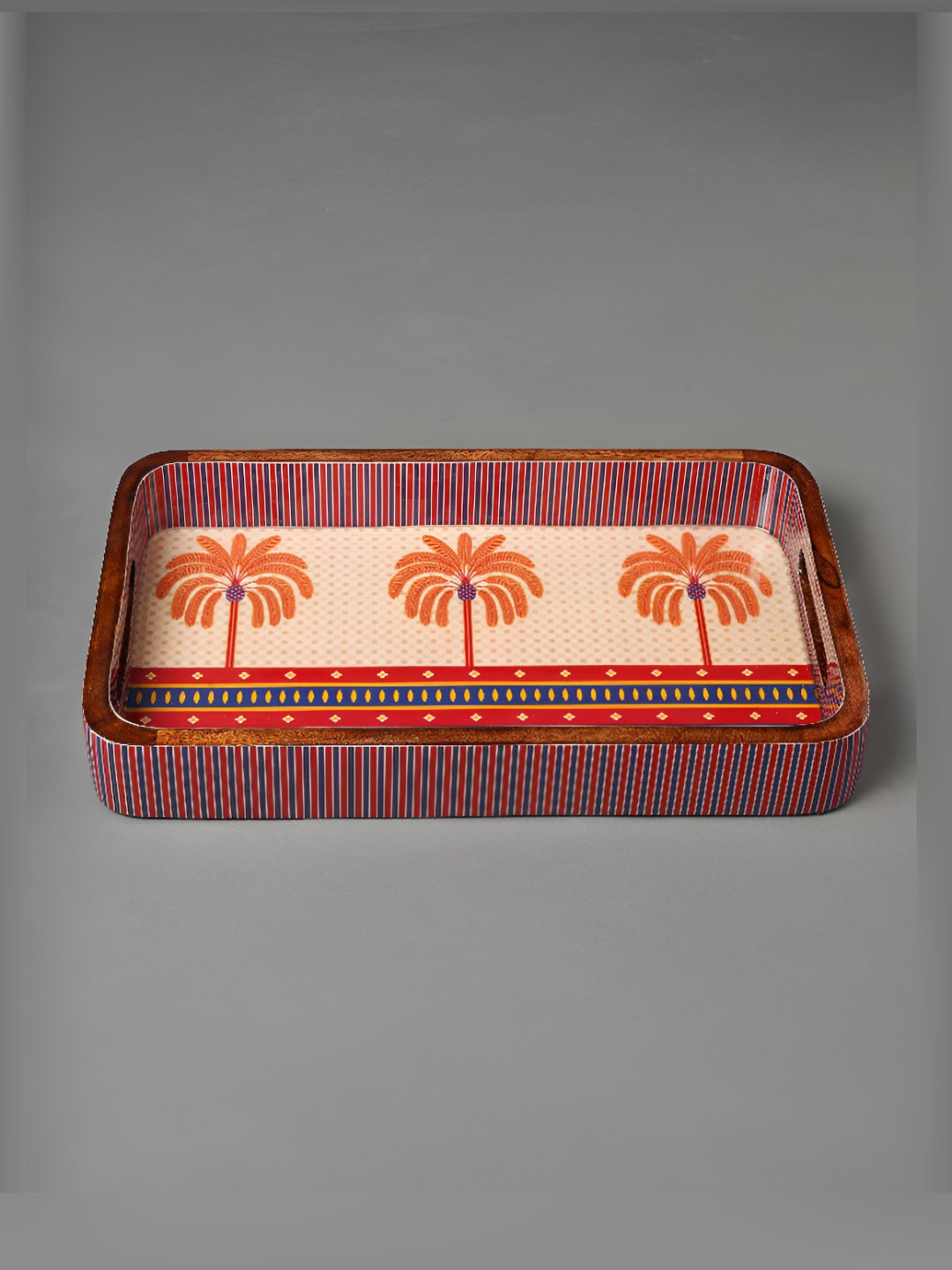 JAYPORE Red And Blue Wood Serving Tray