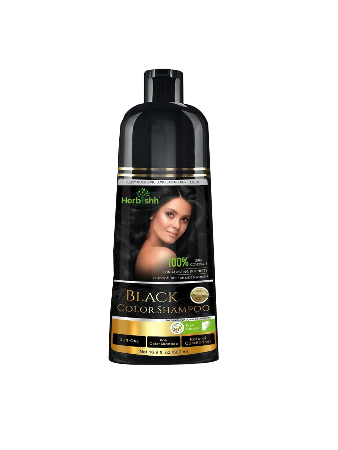 Herbishh Hair Color Shampoo For Grey Hair With Argan Oil - 500 ml - Black