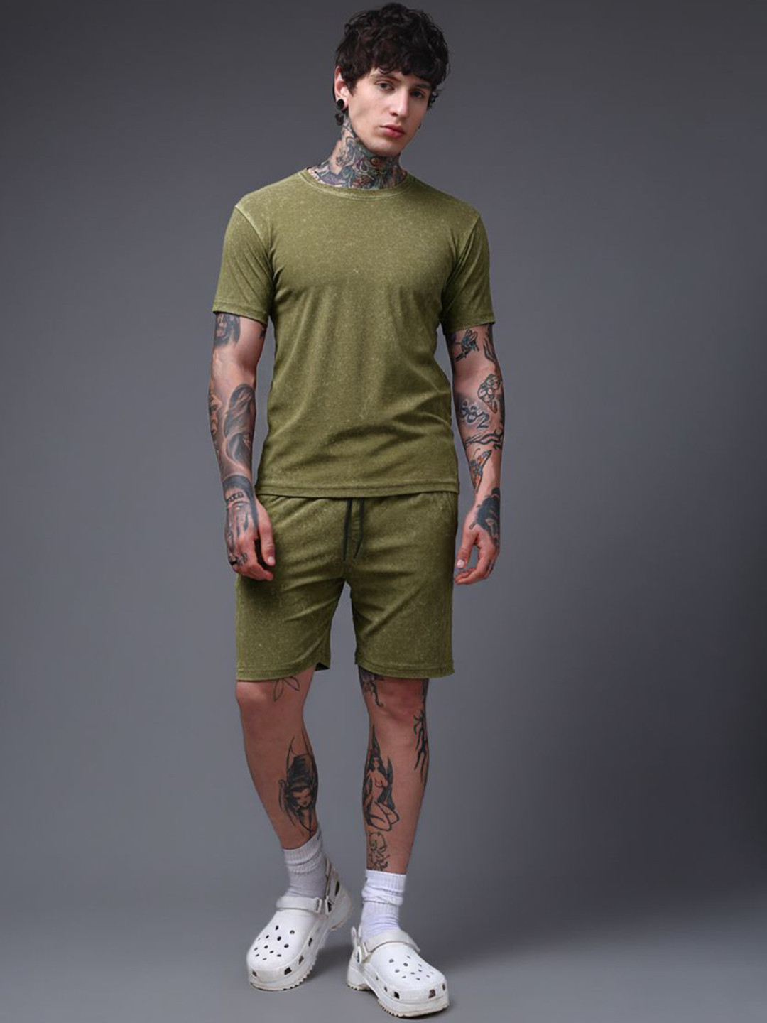 MADSTO Men Acid-Washed T-shirt & Short Co-Ord Set