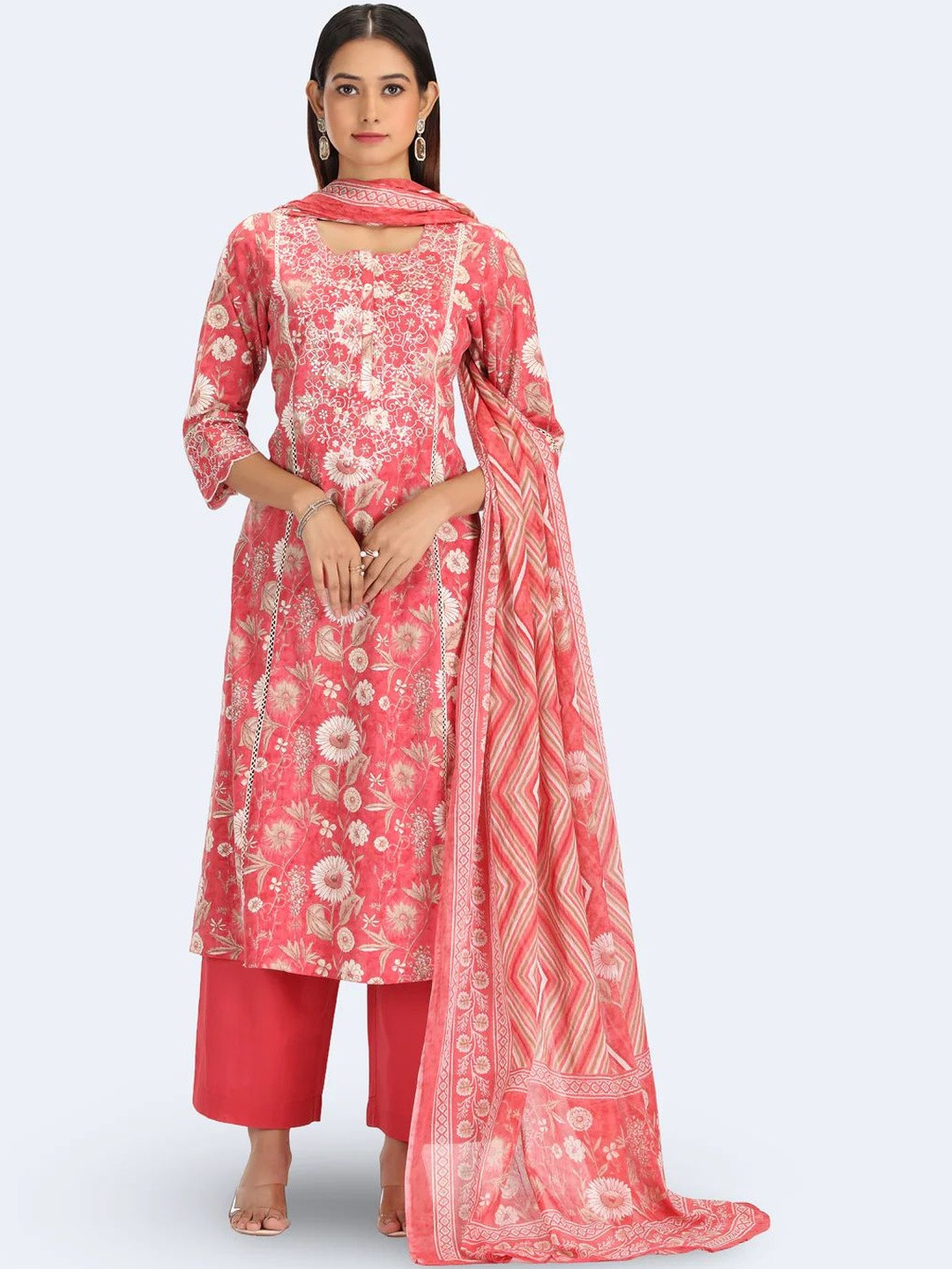 COTTON CULTURE Women Floral Printed Jaipuri Cotton Kurta with Palazzos & Dupatta
