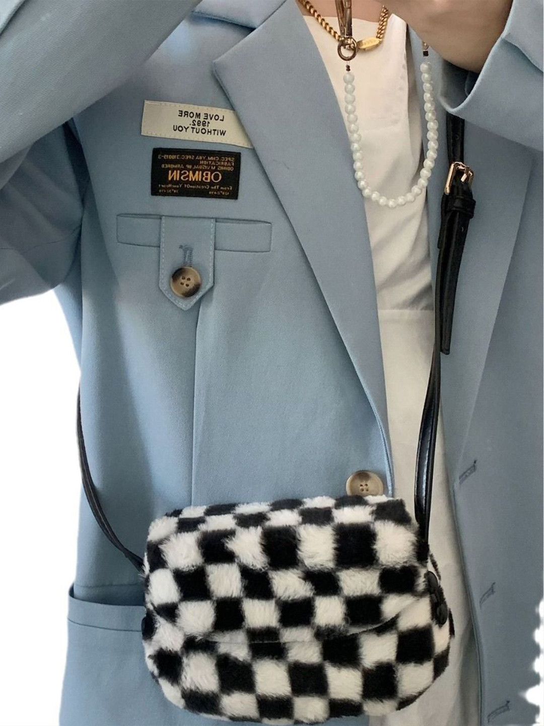 CORSICA Checked Sling Bag with Faux Fur