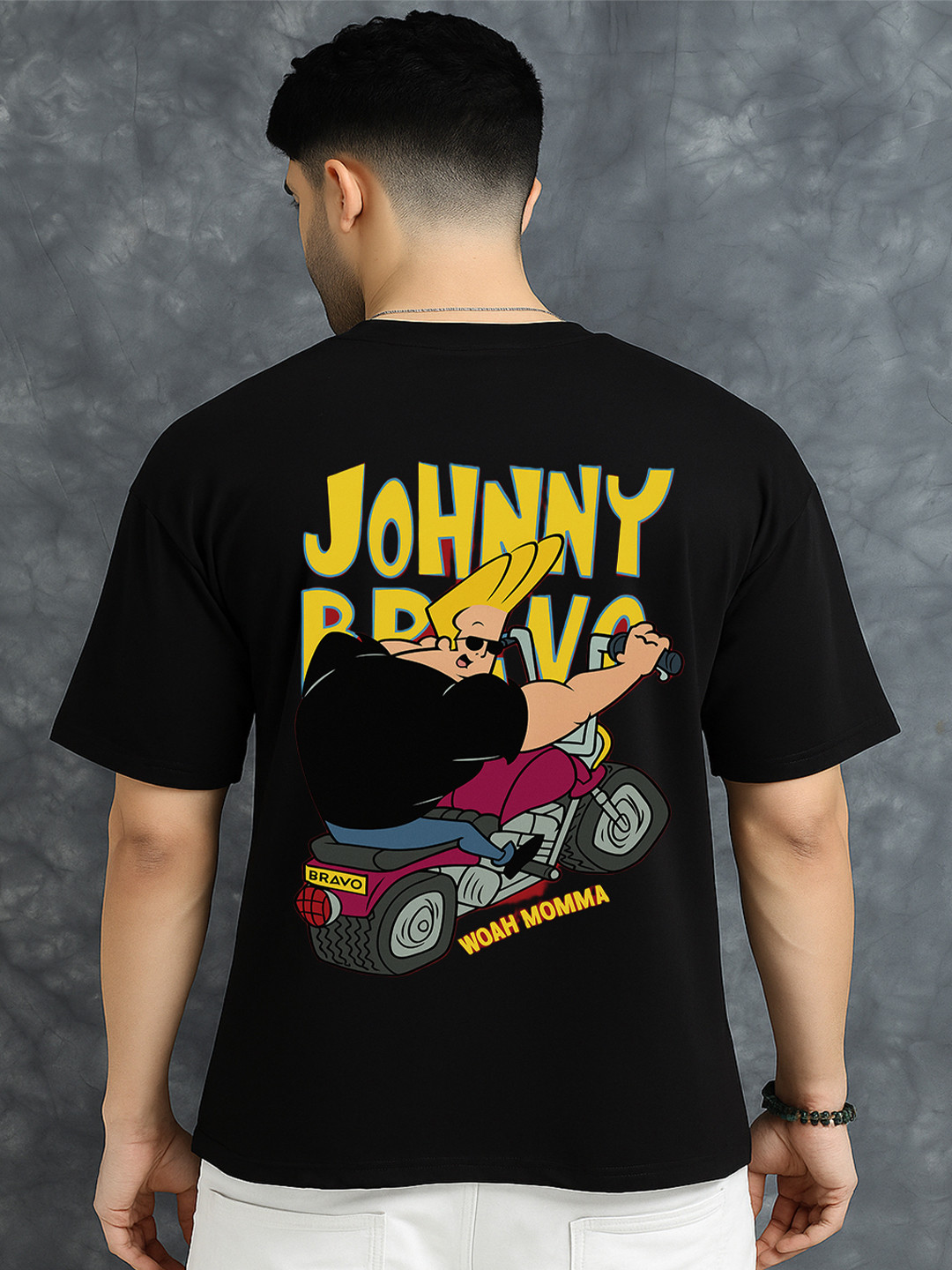 UNIQSOME Men Johnny Bravo Graphic Printed Round Neck Cotton Oversized T-shirt