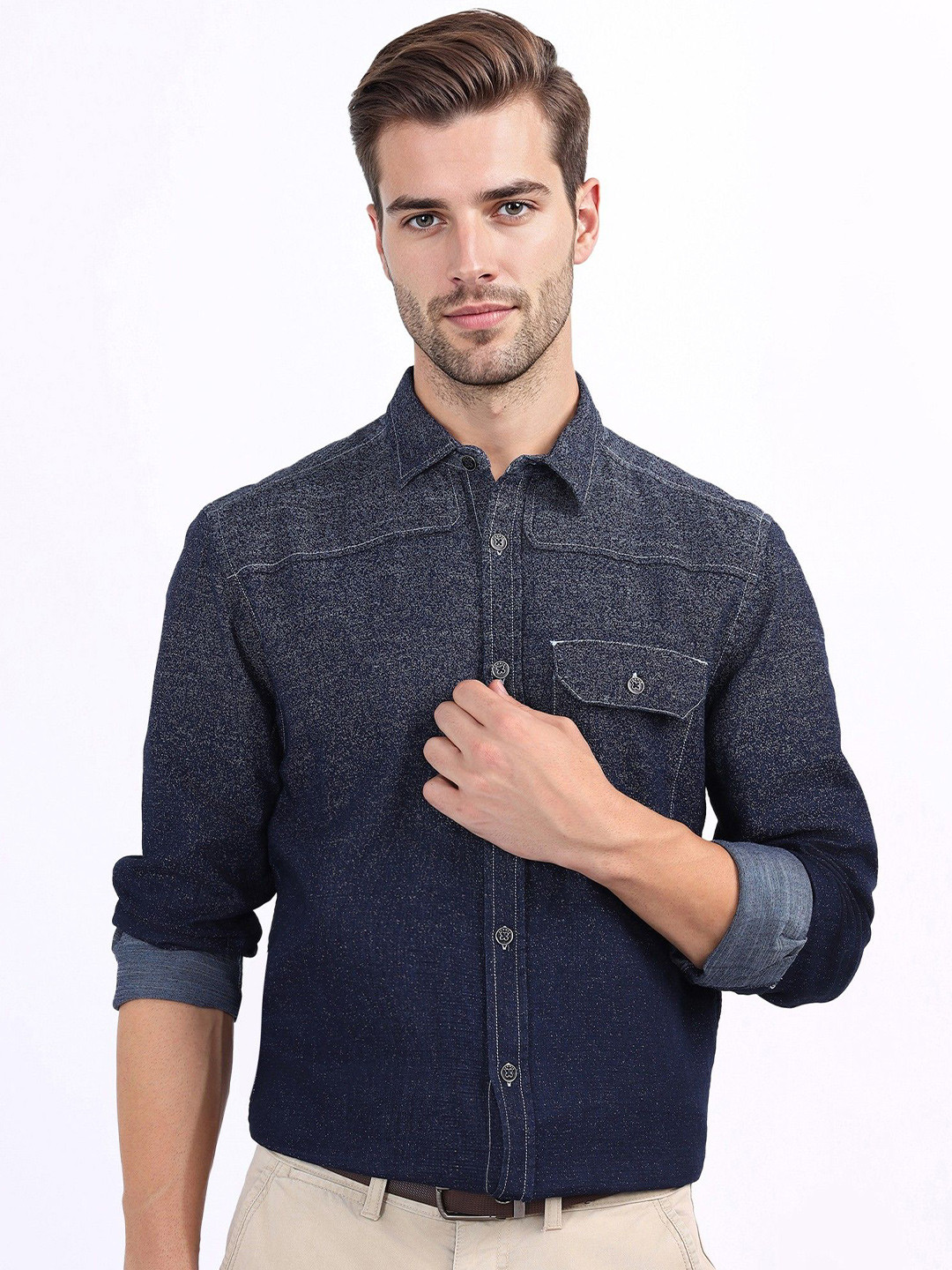 Iconic Men Relaxed Fit Faded Dyed Spread Collar Pure Cotton Casual Shirt