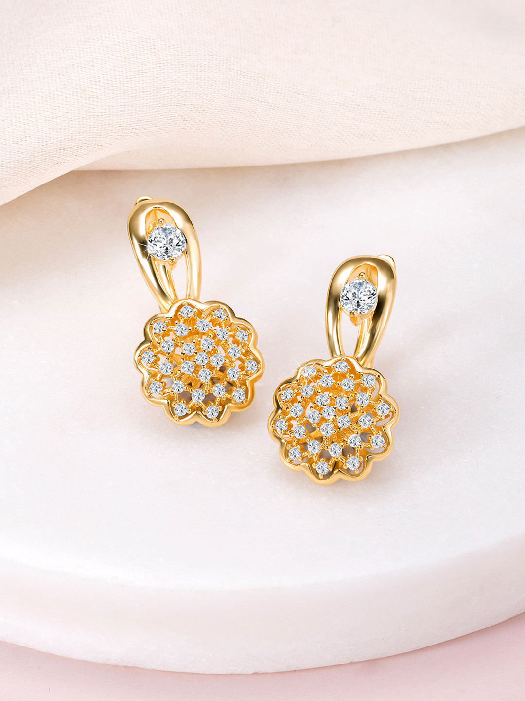 Peora Gold-Plated Cubic Zirrconia Studded Contemporary Shaped Drop Earring