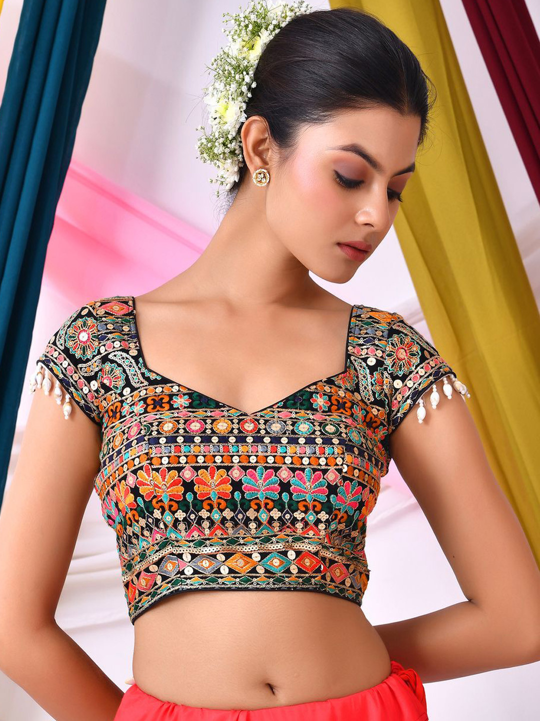 Amodini Designer Studio Embroidered Sweeteart Neck Saree Blouse