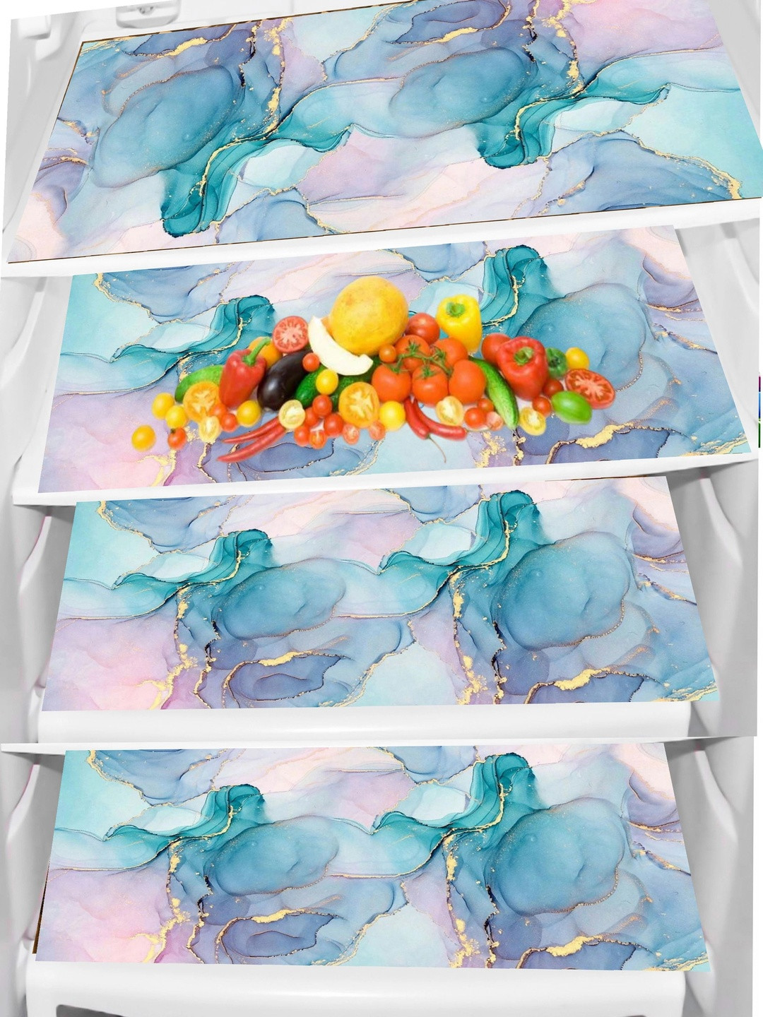 TRENDY RABBIT Blue & White 4 Pieces Printed Fridge Mats