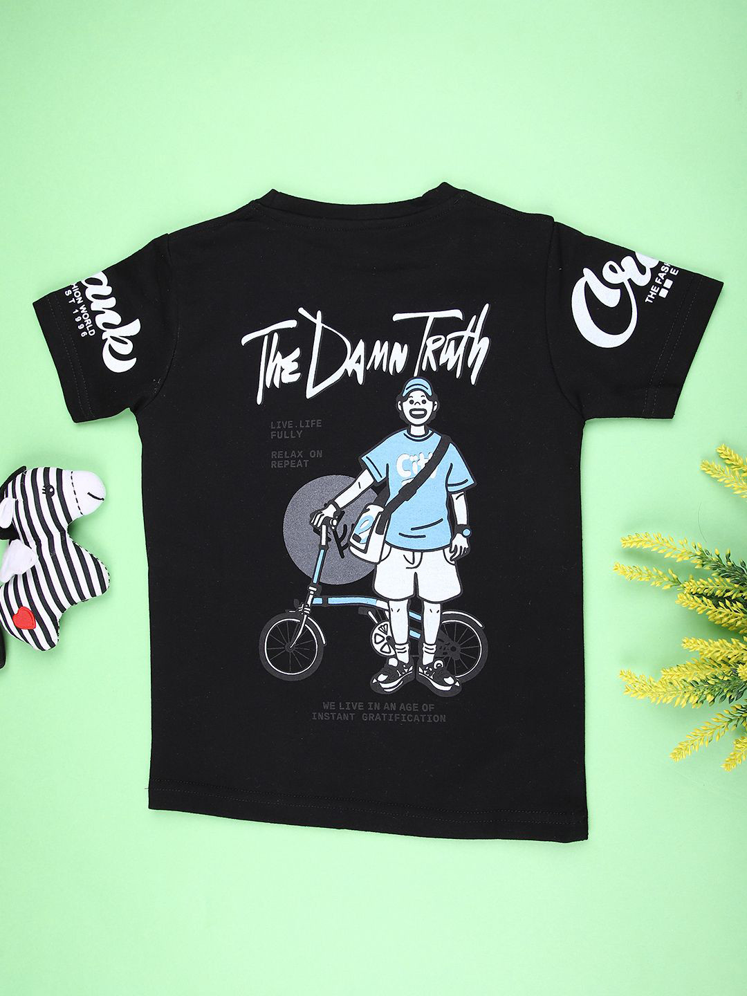 V-Mart Boys Black Printed Imported Knit Round Neck T-Shirt