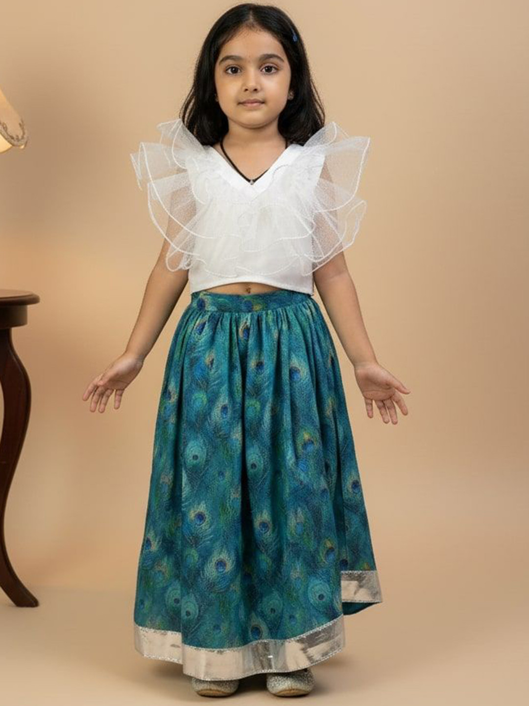 CORD OF LOVE Girls Short Sleeves Ruffle Top With Skirt