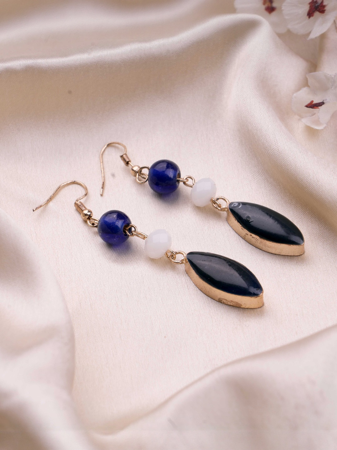 Hi Look Gold-Plated Artificial Stones Studded And Beaded Geometric Shaped Drop Earrings