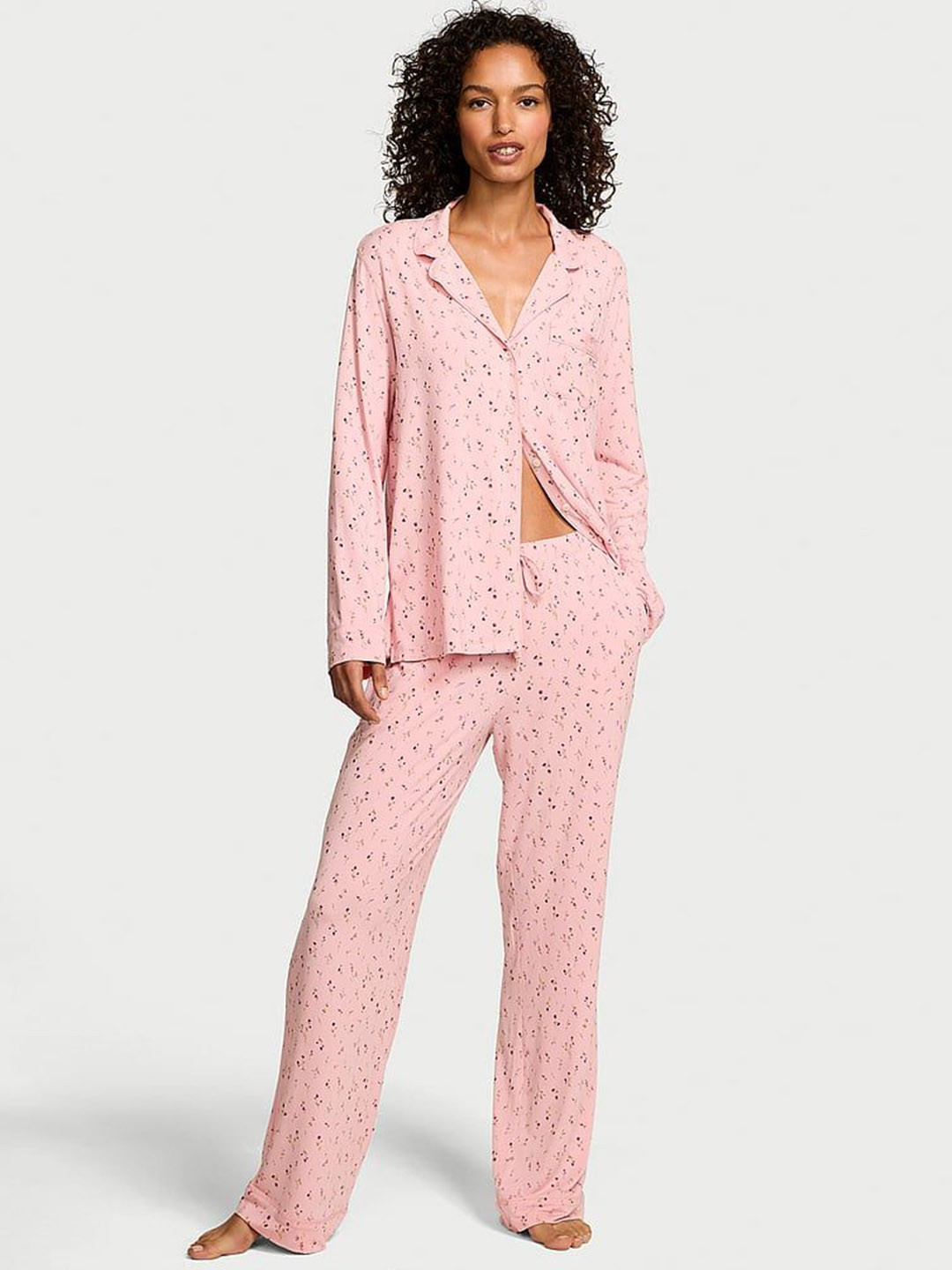 Victoria's Secret Women Lapel Collar Printed Night suit