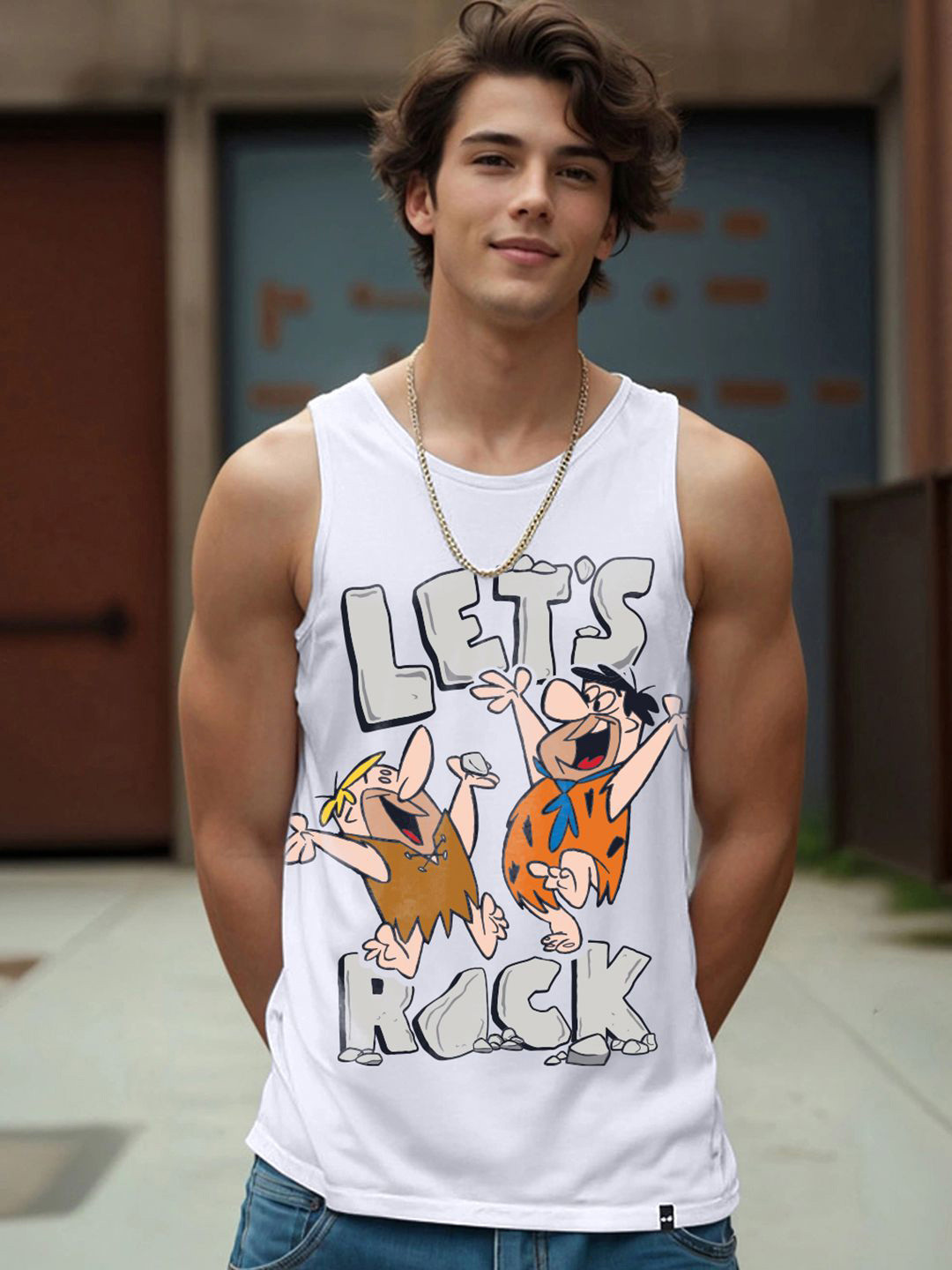 Bewakoof Men Official Cartoon Network Merchandise Rock N Roll Graphic Printed Gym Vest