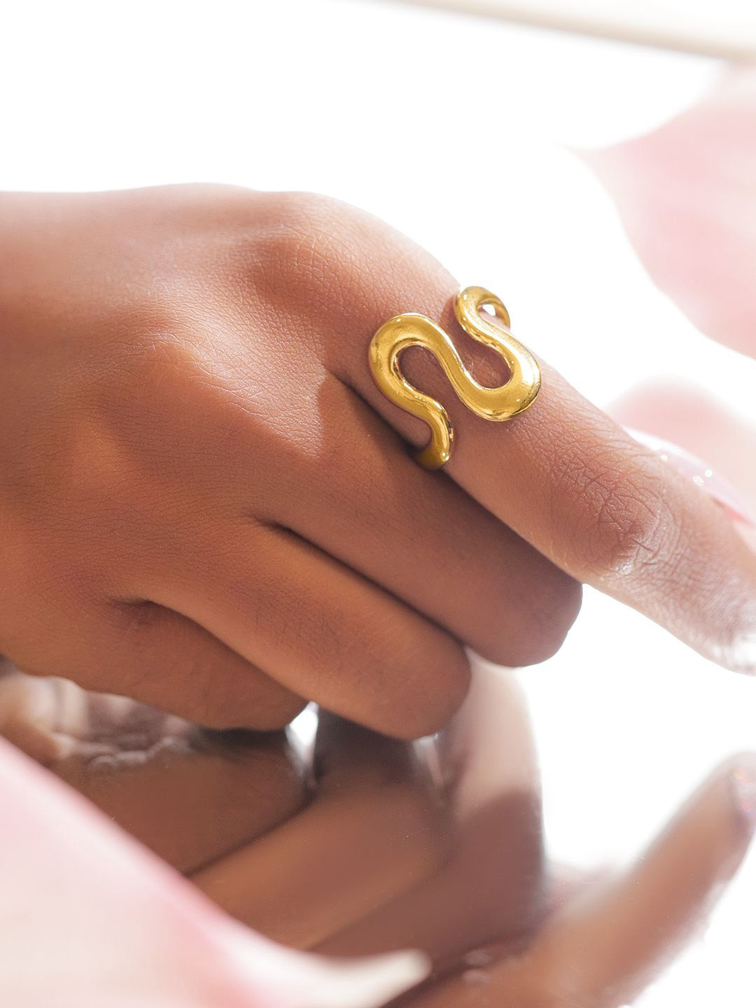 Rubans 18K Gold-Plated Stainless Steel Tarnish-Free Waterproof Fluid Wave Adjustable Ring