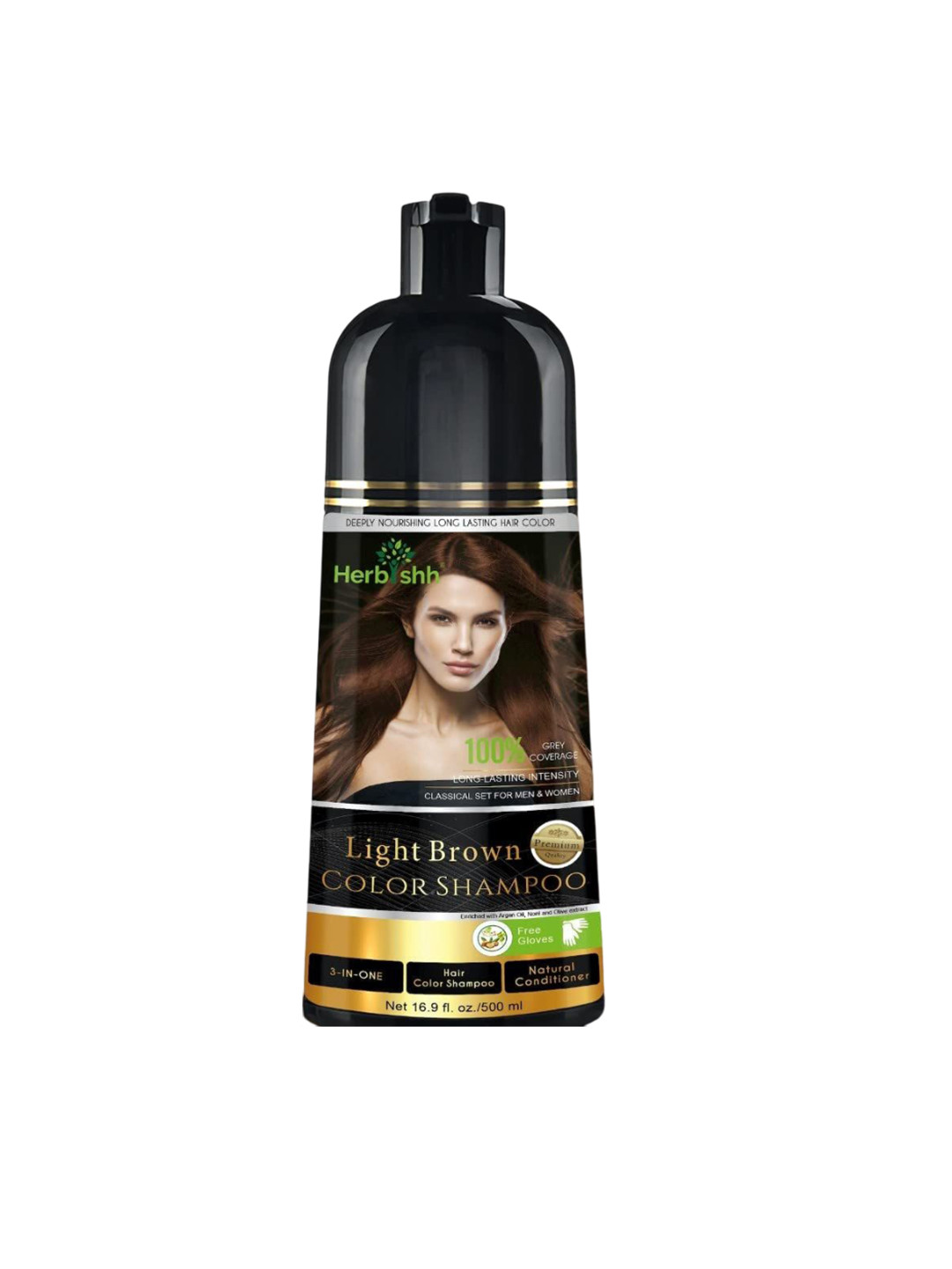 Herbishh Hair Color Shampoo For Grey Hair With Argan Oil - 500 ml - Light Brown