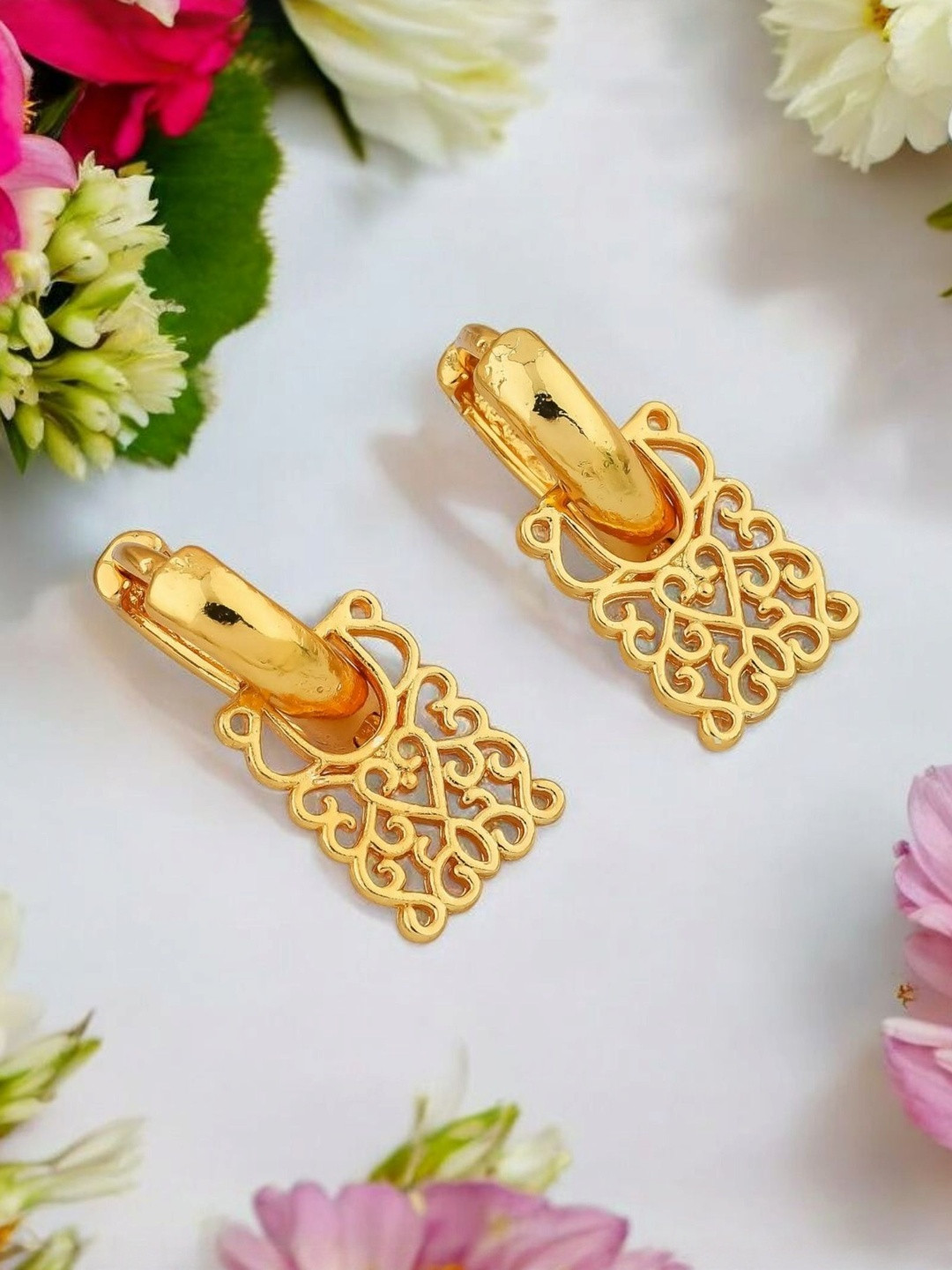 SHREE KRISHNA SHOPPING Gold-Plated Circular Shaped Hoop Earrings