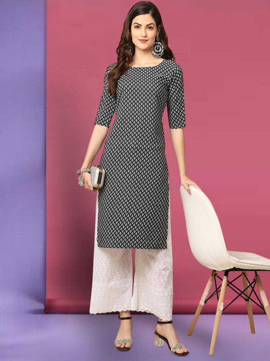 Ethnic basket Geometric Printed Round Neck A-Line Kurtas