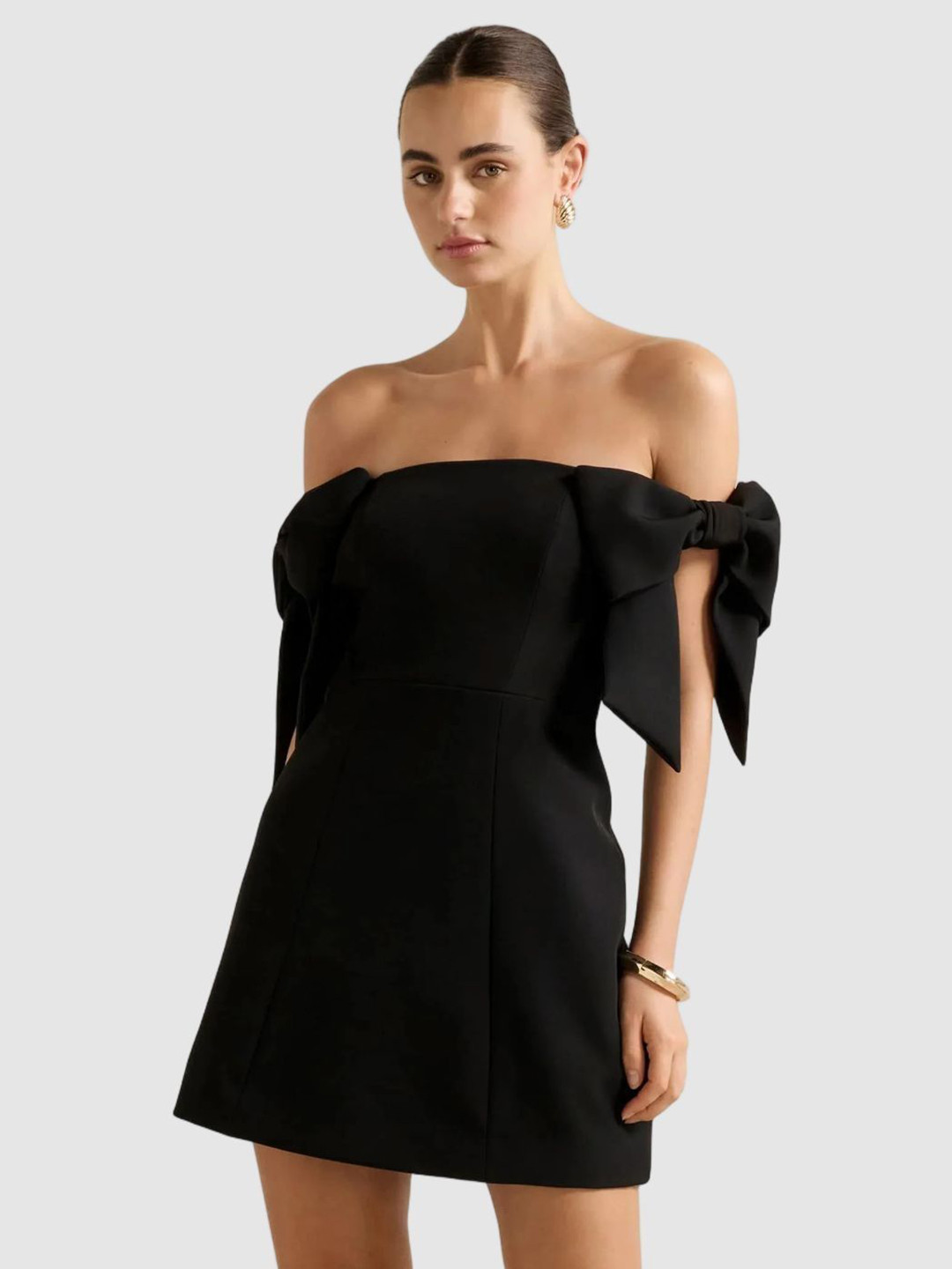 Forever New Women Bow Off-Shoulder Adalyn Sheath Mini Dress