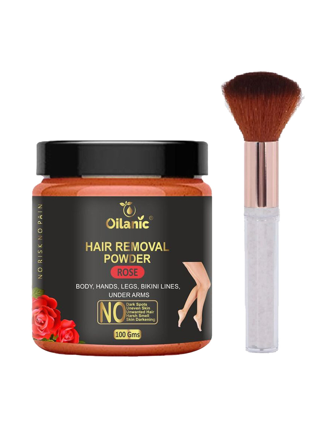Oilanic Hair Removal Powder With Brush- 100 g - Rose Flavour