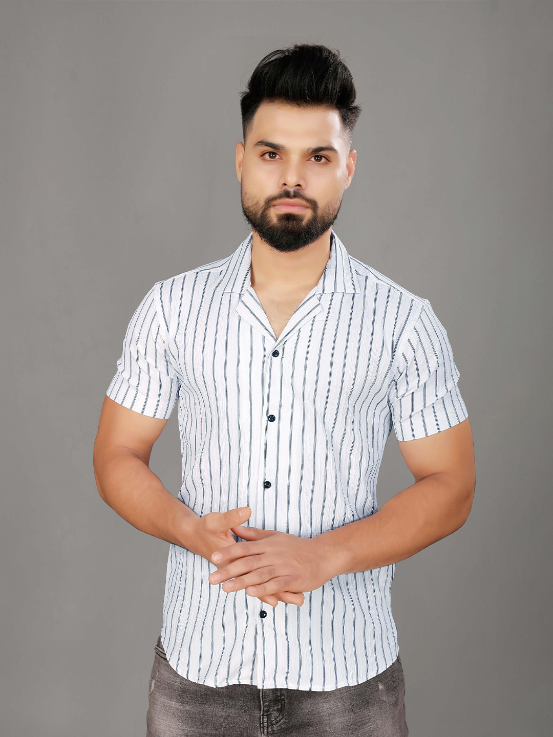 encore by INVICTUS Men Vertical Stripes Striped Regular Fit Short Sleeves SCasual Shirt