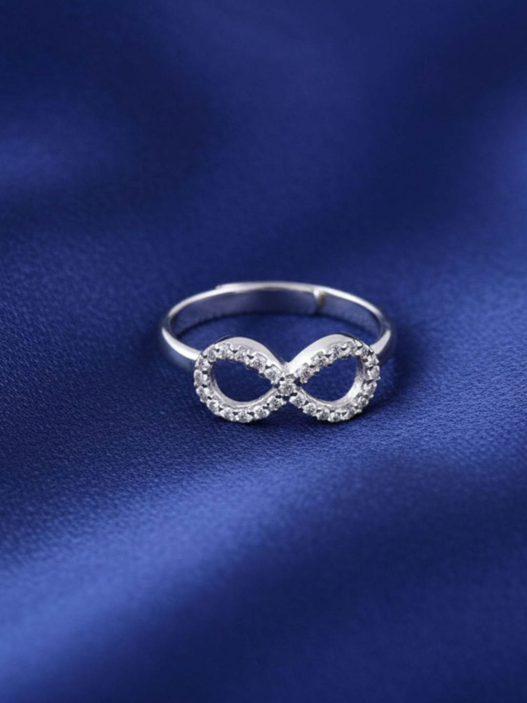 RACHIVA925 Sterling Silver Rhodium-Plated CZ Studded Infinity Love Adjustable Ring