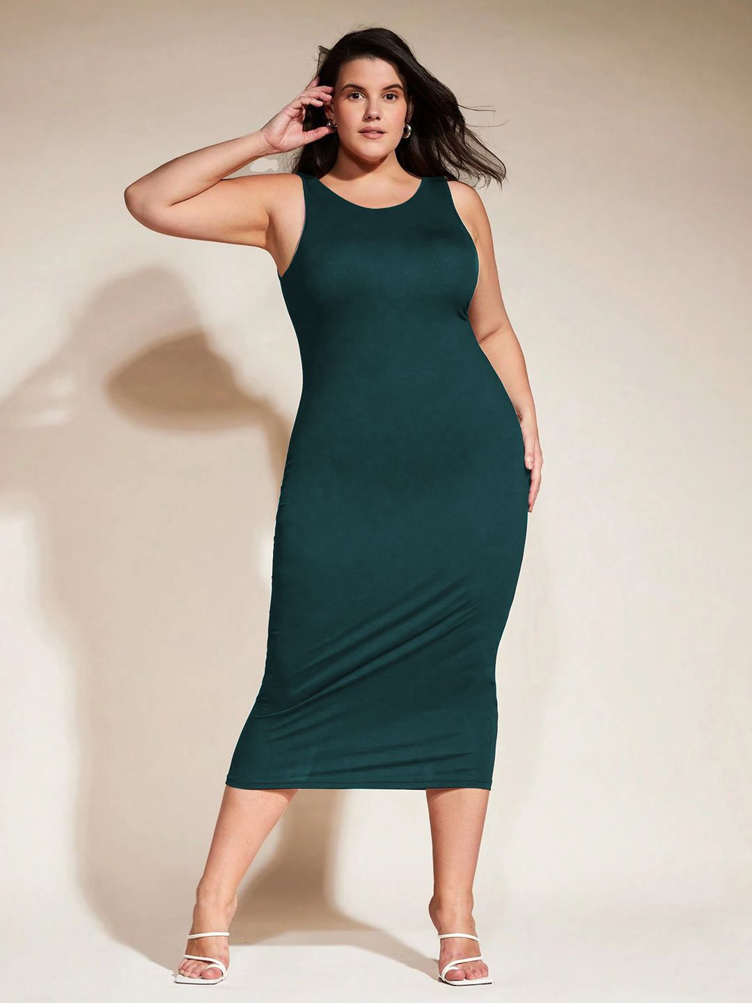 BAESD Plus Size Women Solid Bodycon Midi Dress