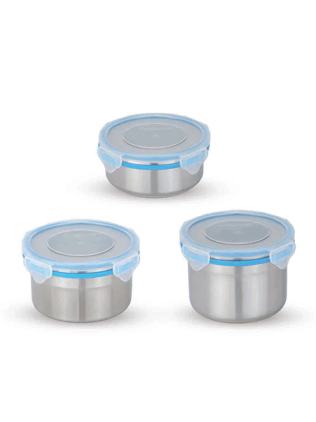 STEELLOCK Silver-Toned 3 Pieces Stainless Steel Airtight Lunch Boxes