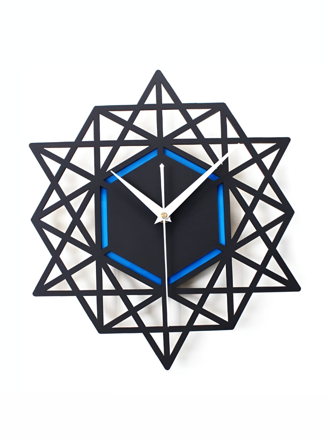 QEZNEF Black And Blue Printed Traditional Wooden Geometric Analogue Wall Clock