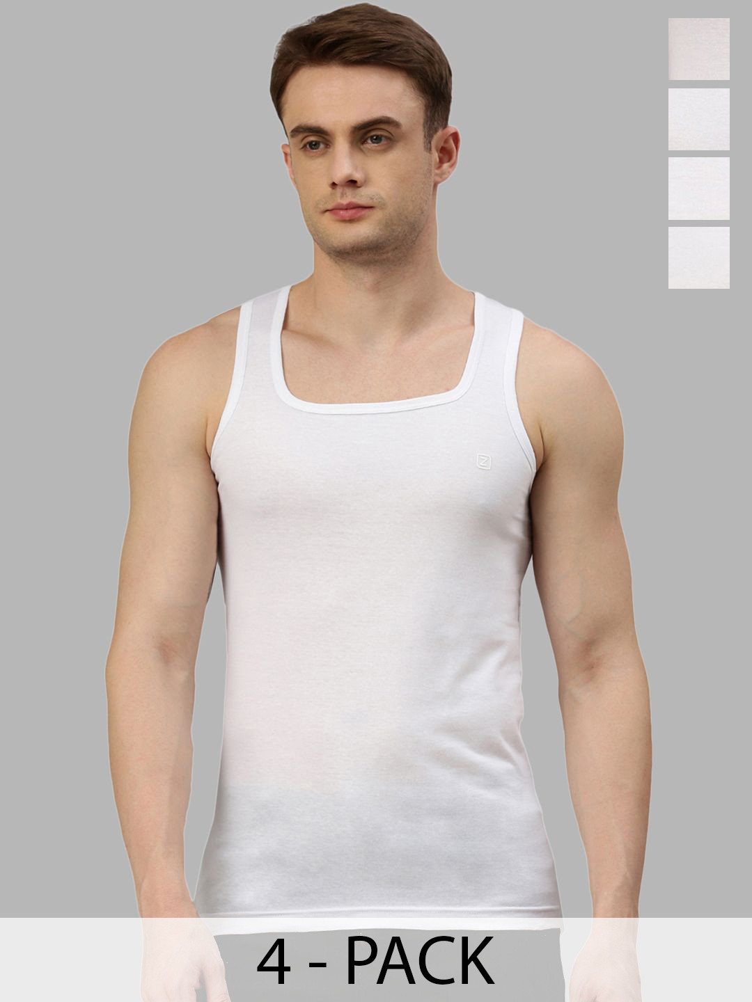 Zoiro Pack Of 4 Men Square Neck Pure Cotton Undershirt Innerwear Vest
